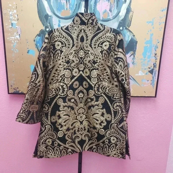 Chico's Baroque Gold/Black Embroidered Open Jacket - Picture 2 of 6